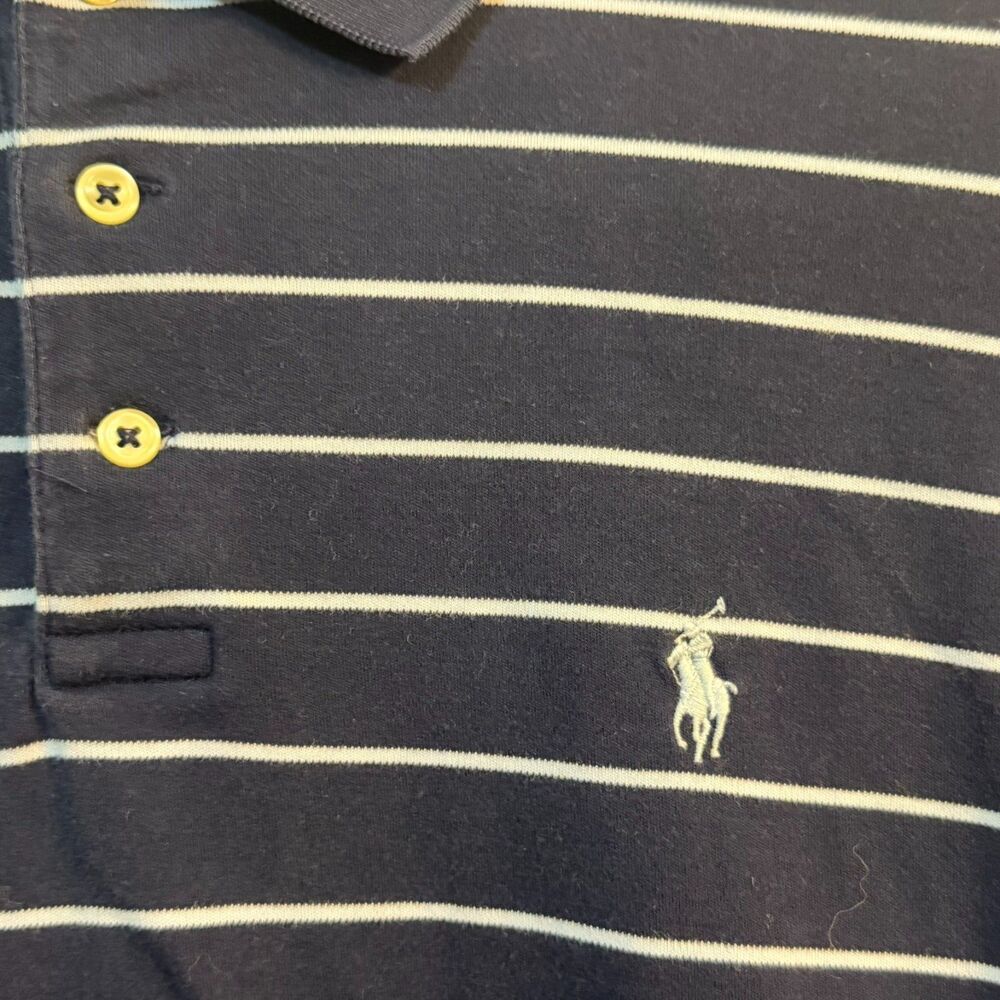 Polo Ralph Lauren Shirt Mens L Navy Striped Slim Fit Polo